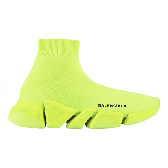 Balenciaga Speed 2.0 Sock Fluo Yellow Neon Logo High Top Knit Trainer Sneaker 37 - Picture 1 of 12